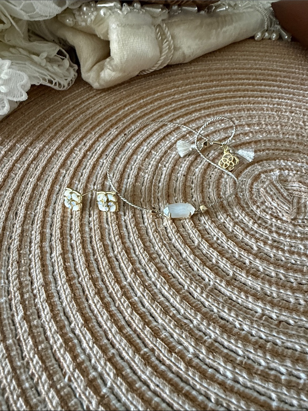 Gold and White Stone Women's Necklace and Earring Set